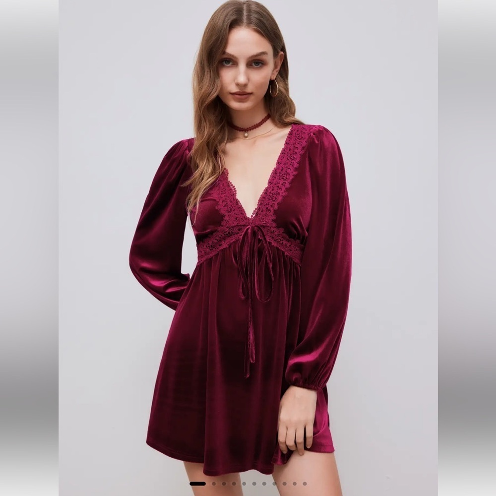 ⚡️NWT CIDER VELVET V-NECK KNOTTED LACE RUFFLE MINI DRESS